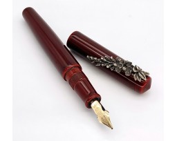 Nakaya Piccolo Long Writer Aka-Tamenuri Fountain Pen with Fumigated Wisteria Stopper