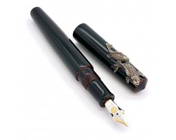 Nakaya Piccolo Long Writer Kuro-Tamenuri Fountain Pen with Koi (Carps) Stopper
