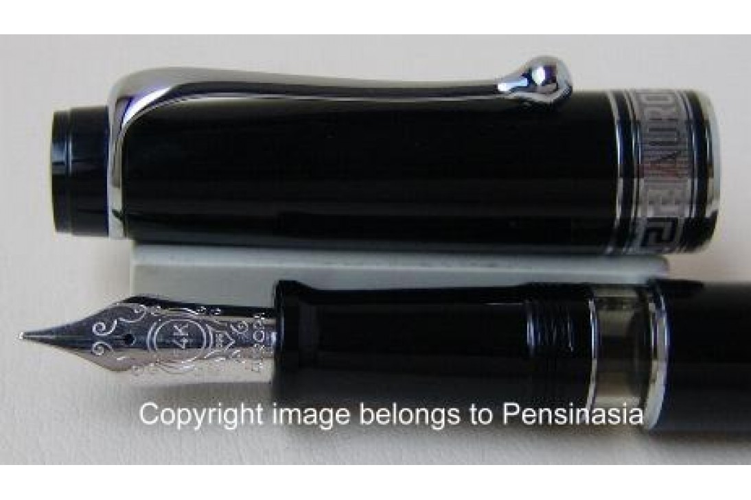 Aurora Optima Black Resin Chrome Plated Trims Fountain Pen