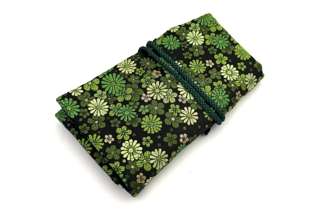 Nakaya Kyoto 'Nishijin-ori' textile Pen pouch for 5 pens Green