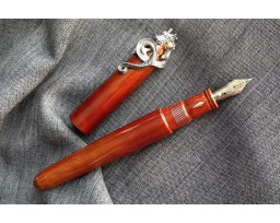 Nakaya Portable Writer Tasogare-nuri in Brown Gold Zo-gan Fountain Pen with Fumigated Dragon & Jewel Stopper