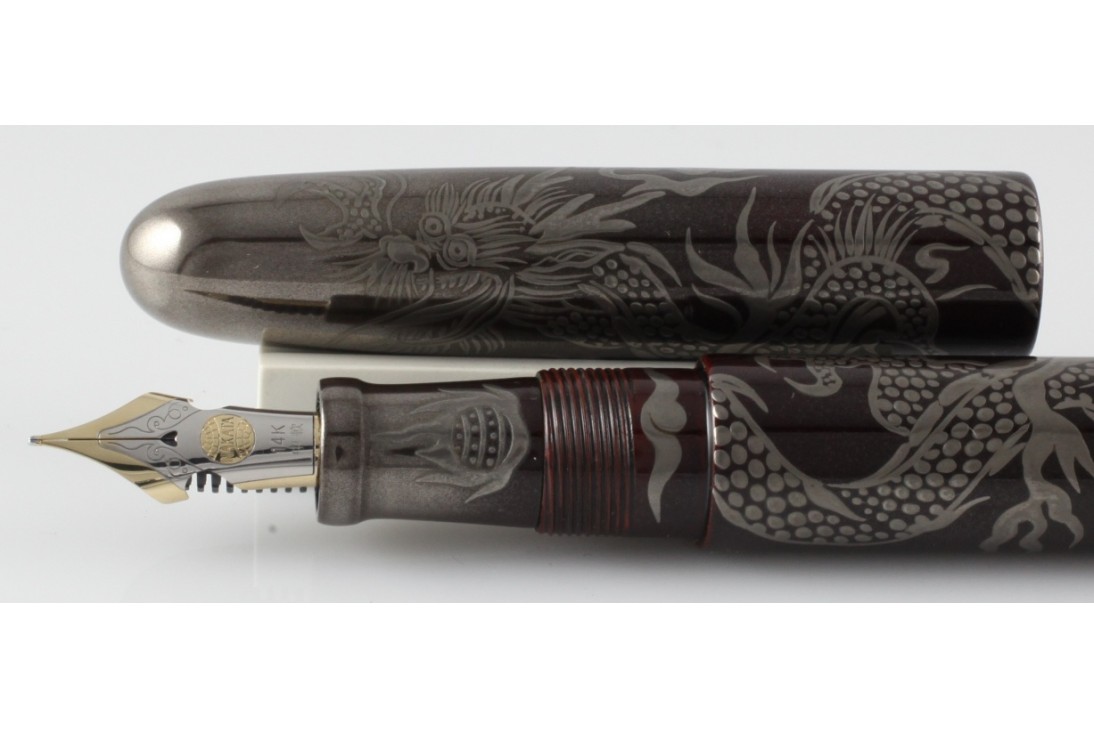 Nakaya Cigar Portable Aka-Tame Gin Bokashi Ascending Silver Dragon Fountain Pen