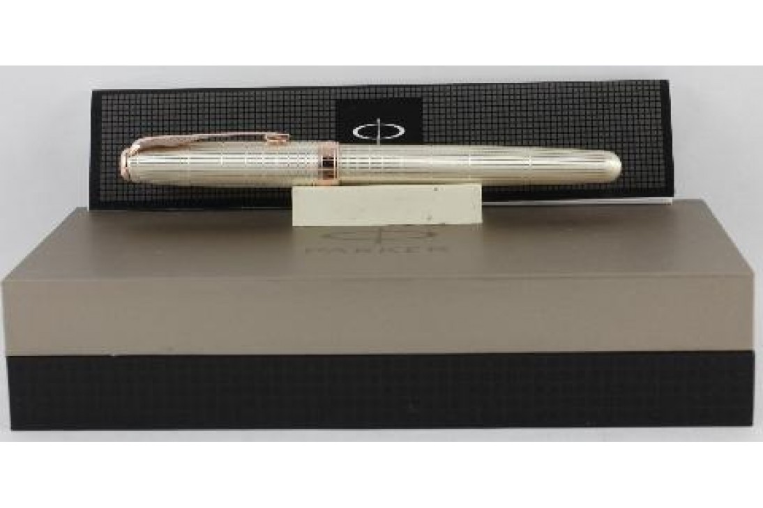 Parker Sonnet Chiseled Silver with Pink Gold Trim Fountain Pen