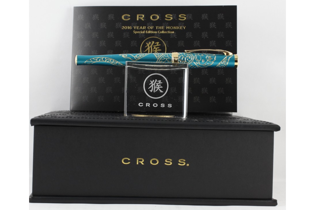 Cross Special Edition 2016 Sauvage Year of the Monkey Teal Gold Trim Roller Ball Pen