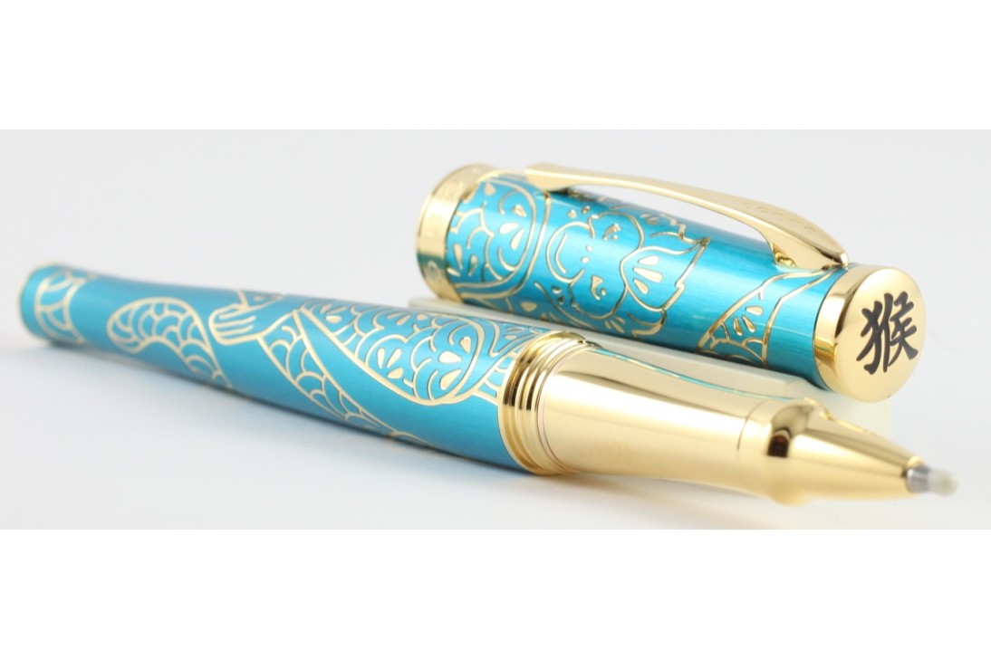 Cross Special Edition 2016 Sauvage Year of the Monkey Teal Gold Trim Roller Ball Pen